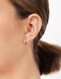 Real Rose Gold Plated Sterling Silver Cubic Zirconia Huggie Earrings - link has visual effect only