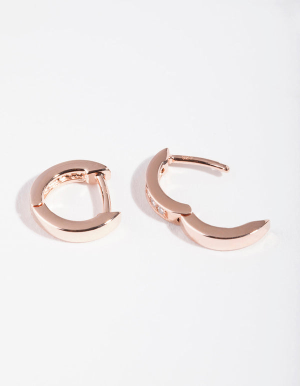 Real Rose Gold Plated Sterling Silver Cubic Zirconia Huggie Earrings