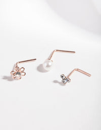 Rose Gold Plated Sterling Silver Flower and Pearl Nose Stud 3 Pack - link has visual effect only