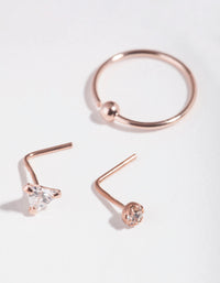 Rose Gold Plated Sterling Silver Cubic Zirconia Triangle Nose Piercing 3 Pack - link has visual effect only