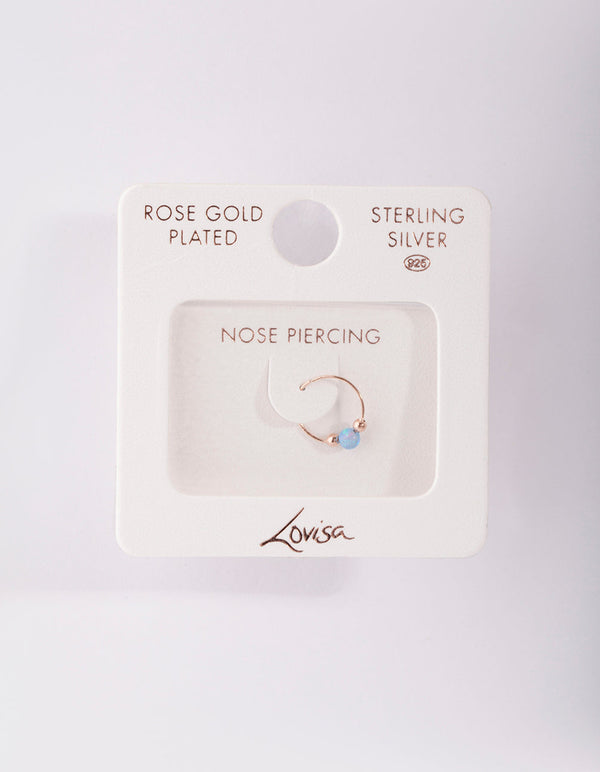 Rose Gold Plated Sterling Silver Synthetic Opal Nose Ring