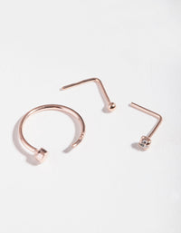 Rose Gold Plated Sterling Silver Diamante Nose Piercing 3 Pack - link has visual effect only
