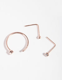 Rose Gold Plated Sterling Silver Diamante Nose Piercing 3 Pack - link has visual effect only