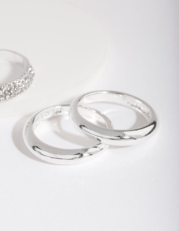 Pierścionek z diamentami w srebrnej oprawie Curve Band, 3 sztuki