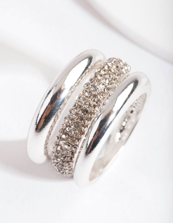 Pierścionek z diamentami w srebrnej oprawie Curve Band, 3 sztuki