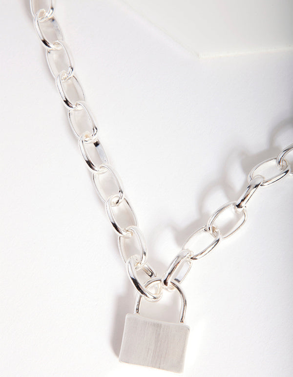 Silver Padlock Chunky Chain Necklace