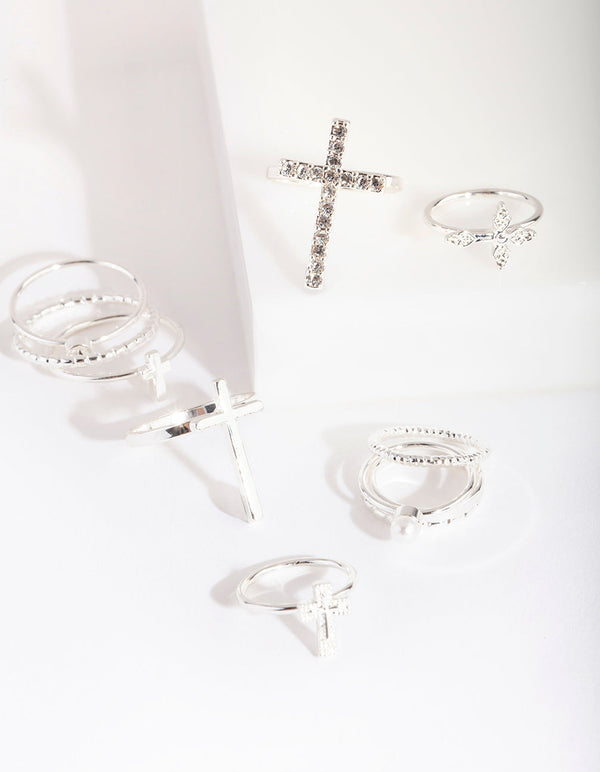 Silver Diamante Cross Ring