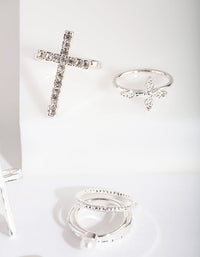 Silver Diamante Cross Ring - link has visual effect only