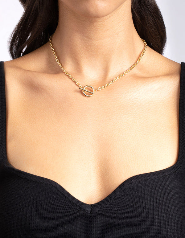 Real Gold Plated Rope Necklace with Front Clasp