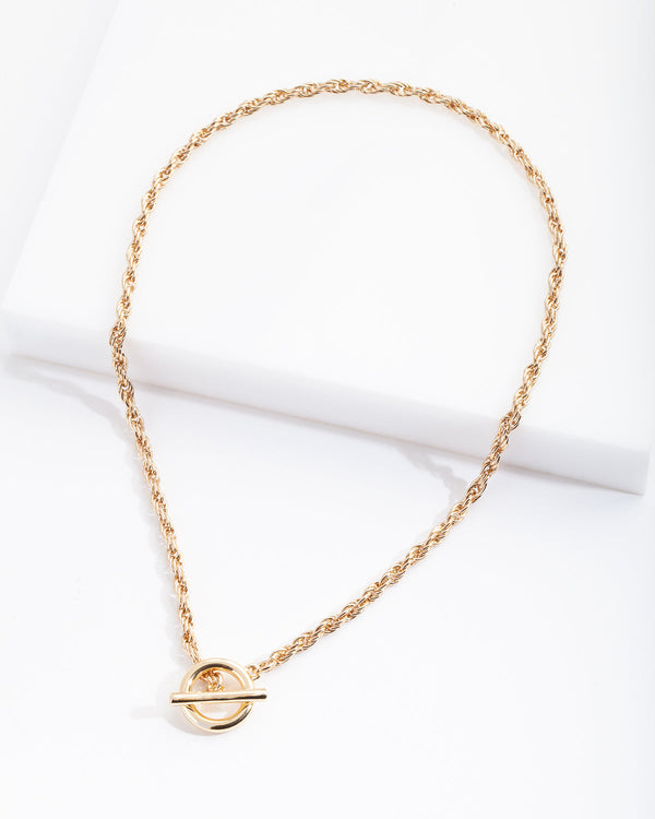 Real Gold Plated Rope Necklace with Front Clasp