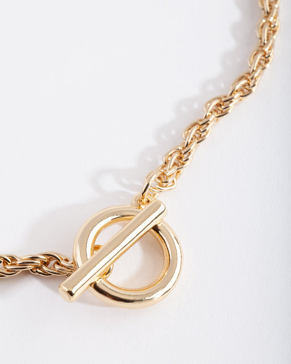 Real Gold Plated Rope Necklace with Front Clasp