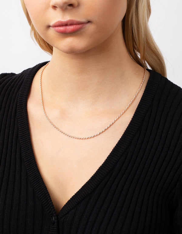 Real Rose Gold Plated 60cm Rope Chain Necklace