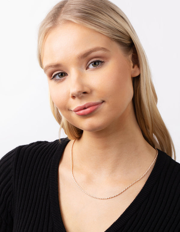 Real Rose Gold Plated 60cm Rope Chain Necklace