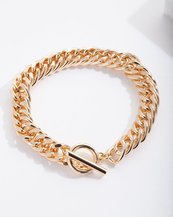 Echt vergulde platte schakelarmband
