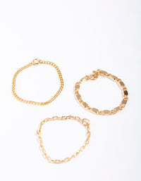 Real Gold Plated Simple Mixed Chain Ring 3 Pack - link has visual effect only