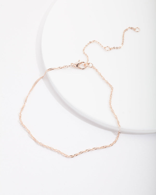 Real Rose Gold Plated Fine Twist Chain Anklet
