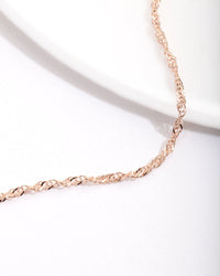 Real Rose Gold Plated Fine Twist Chain Anklet - link has visual effect only