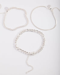 Echt verzilverd statement enkelbandje met gemengde ketting en trio - link has visual effect only