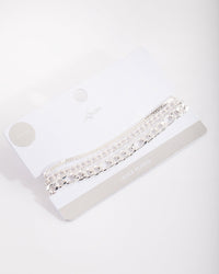 Echt verzilverd statement enkelbandje met gemengde ketting en trio - link has visual effect only