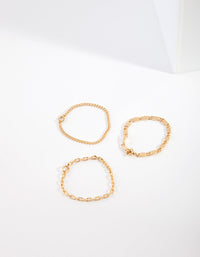 Real Gold Plated Simple Mixed Chain Ring 3 Pack - link has visual effect only