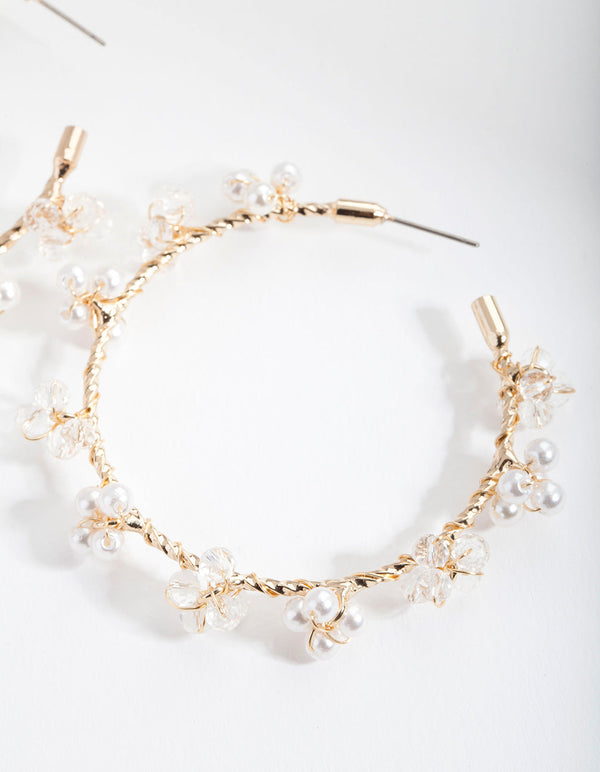 Gold Fine Bead Wrap Hoop Earrings