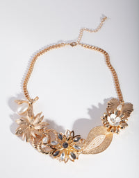 Gold Bee Flower and Pearl Necklace - link has visual effect only