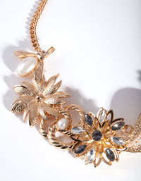 Gold Bee Flower and Pearl Necklace - link has visual effect only