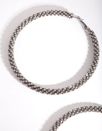 Kolczyki-koła z łańcuszkiem w kształcie miseczki i diamentami w kolorze gunmetal 80 mm - link has visual effect only