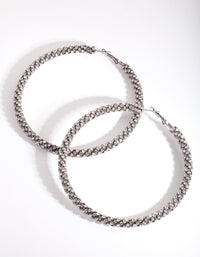 Kolczyki-koła z łańcuszkiem w kształcie miseczki i diamentami w kolorze gunmetal 80 mm - link has visual effect only