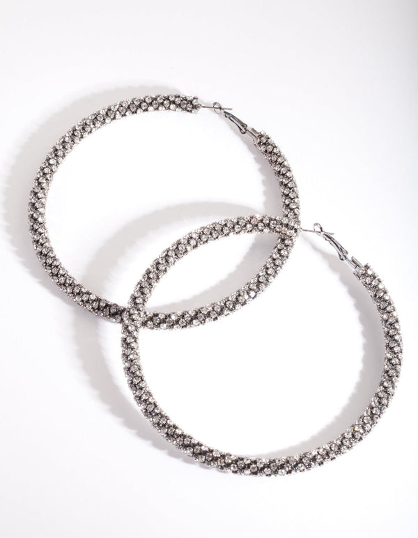 Kolczyki-koła z łańcuszkiem w kształcie miseczki i diamentami w kolorze gunmetal 80 mm