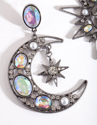 Gunmetal Ster &amp; Maan Oorbellen - link has visual effect only