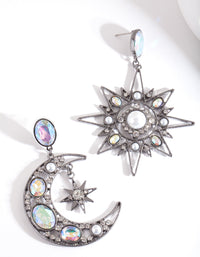 Gunmetal Ster &amp; Maan Oorbellen - link has visual effect only