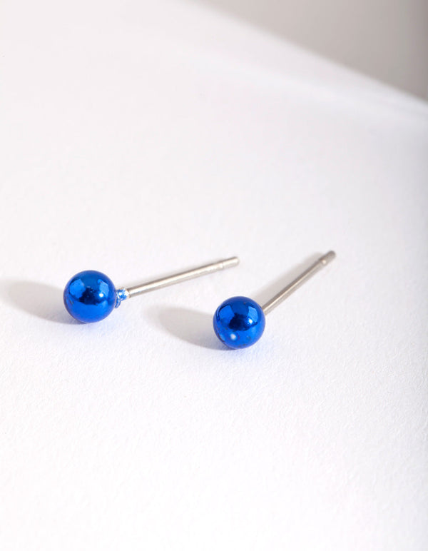 Kids Blue Metallic Stud Earrings