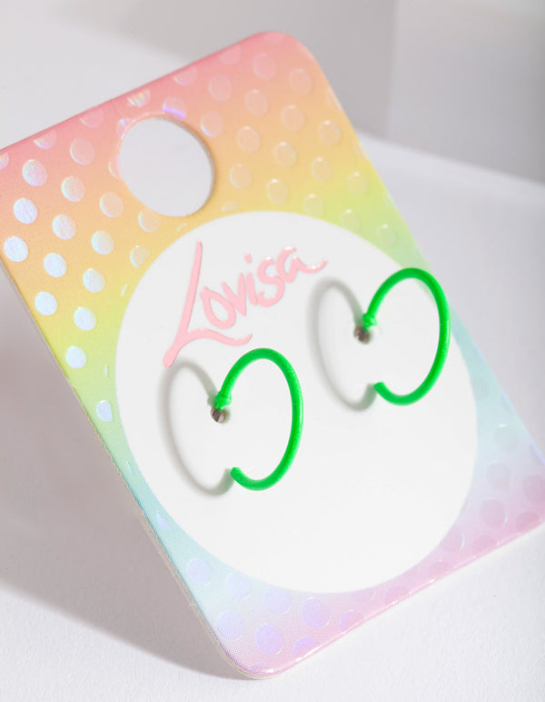 Kids Fluro Green Hoop Earrings