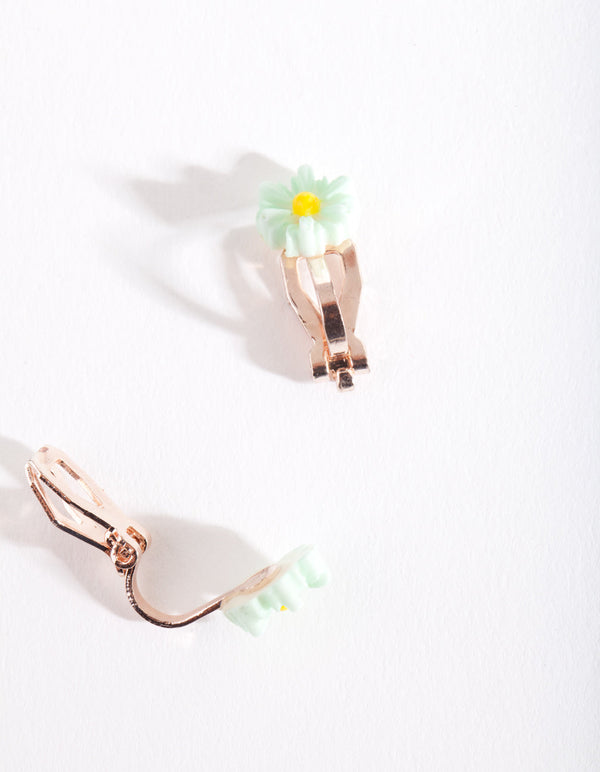 Kids Clip-On Mint Flower Earrings