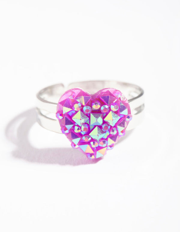 Kids Purple Glitter Heart Ring