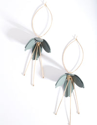 Gold Green Flower Drop Earrings - link has visual effect only