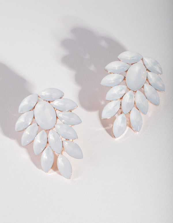 White Rose Gold Leaf Jewel Earrings