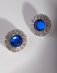 Rhodium Diamante Blue Gem Stud Earrings - link has visual effect only