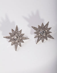 Rhodium Pointed Star Diamante Earrings - link has visual effect only