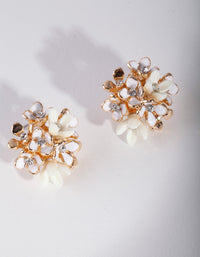 Gold White Flower Bunch Stud Earrings - link has visual effect only