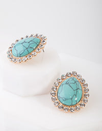 Gold Diamante Turquoise Stone Stud Earrings - link has visual effect only