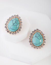 Gold Diamante Turquoise Stone Stud Earrings - link has visual effect only