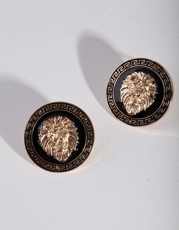 Gold Lion Head Stud Earrings