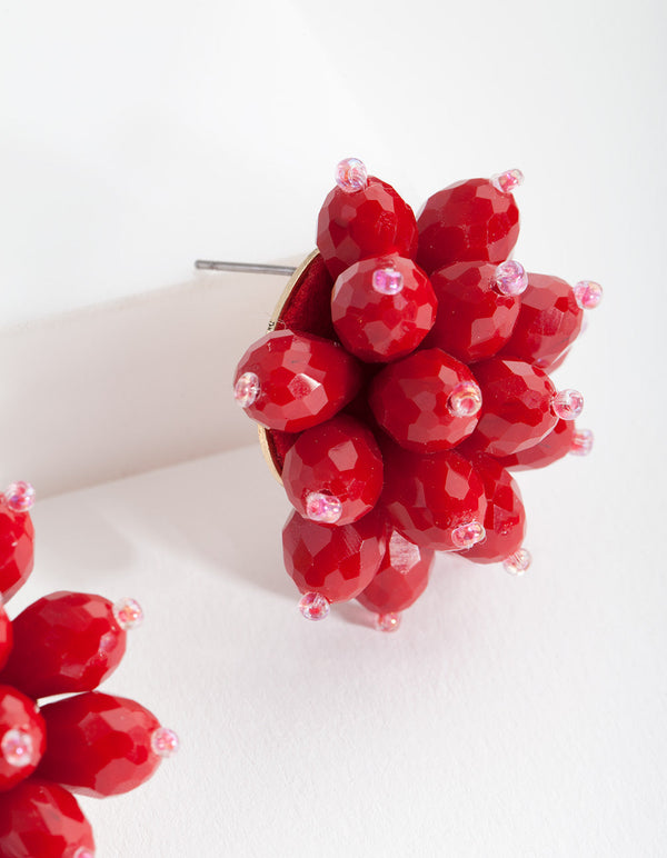 Red Floral Facet Stud Earrings