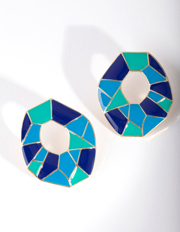 Gouden geometrische patroon ovale oorbellen