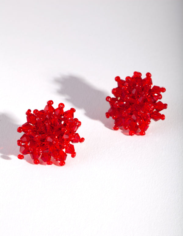 Red Faceted Flower Stud Earrings