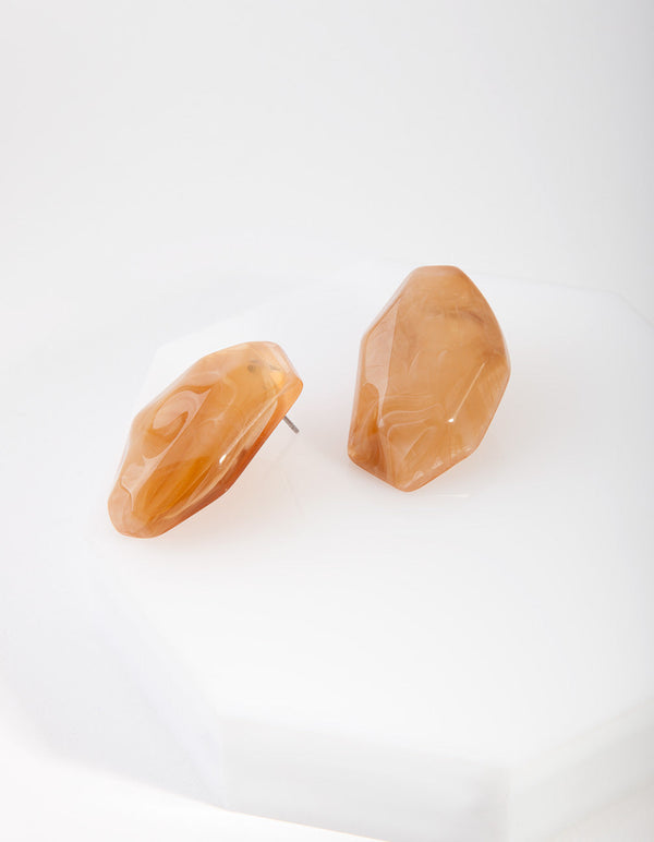 Organic Shaped Tan Brown Stud Earrings