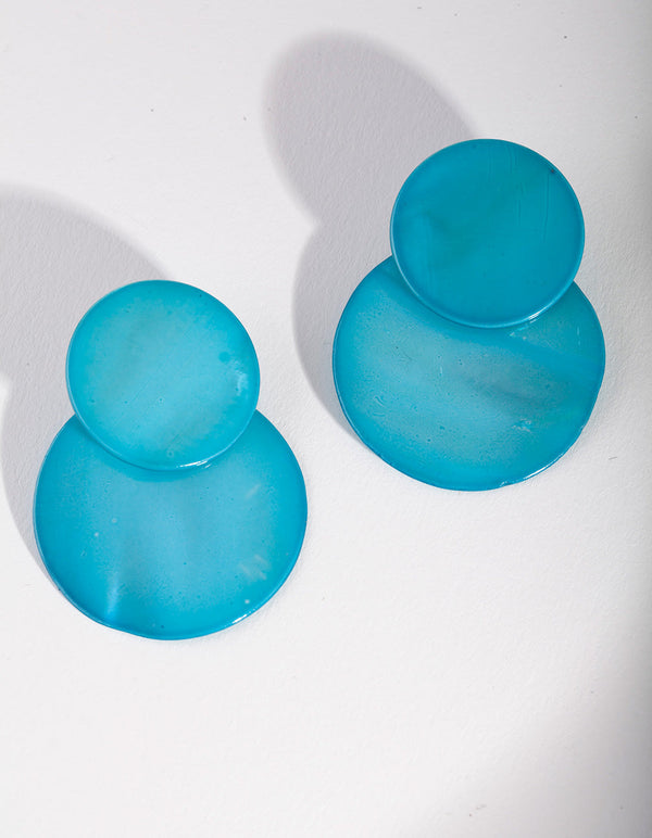 Blue Double Circle Shell Stud Earrings