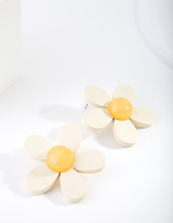 Drewniane kolczyki Jumbo Daisy